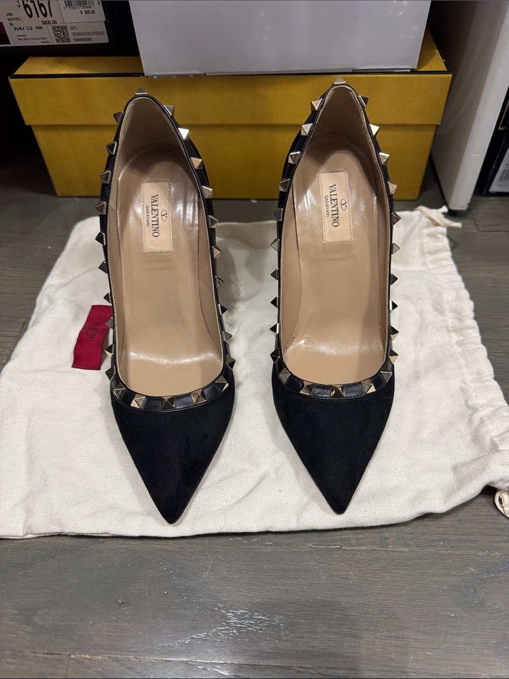 Valentino Black Suede Rockstud Pointed Pump